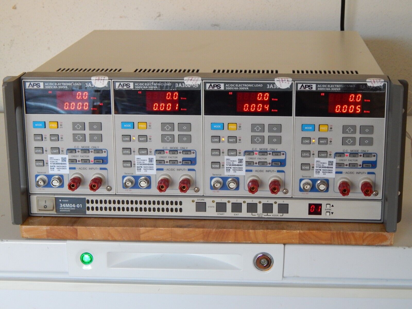 APS AC/DC Load 300V/4A-300VA 4 modules GPIB 34M04-01 Mainframe, NIST Cal'd APS AC/DC Load 300V/4A-300VA 4 modules GPIB 34M04-01 Mainframe, NIST Cal'd